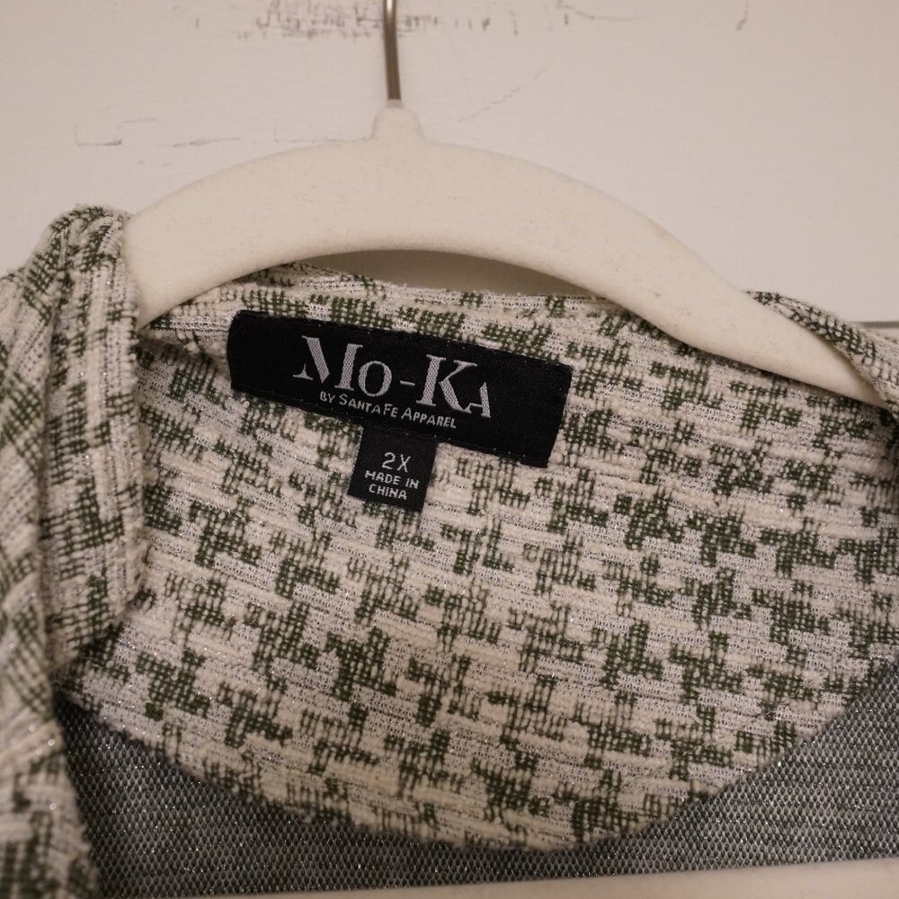 Mo-Ka 2X Open Front Draped Cardigan Olive Cream Textured Jacket - Picture 2 of 4